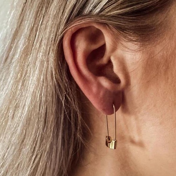 Gold plated Safety Pin Earrings - Picture 3 of 3